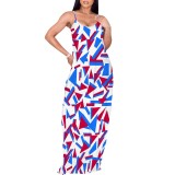 1 Custom Casual Printed Straps V Neck Long Dress