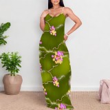 1 Custom Casual Printed Straps V Neck Long Dress