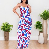 1 Custom Casual Printed Straps V Neck Long Dress