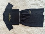 Fashion Embossed Embroidery Slit Short Sleeve Bodycon Skirt Set