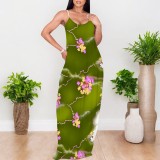 1 Custom Casual Printed Straps V Neck Long Dress