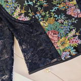 Casual Steel Ring Retro Lace Long Sleeve Sexy Floral Cropped Top