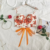 Retro Printed Floral Bra Women Floral Printed V-Neck Tube Top