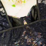 Casual Steel Ring Retro Lace Long Sleeve Sexy Floral Cropped Top