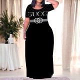 1 Custom Casual Printed O Neck Plus Size Maxi Dresses