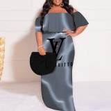 1 Custom Casual Printed Off Shoulder Plus Size Maxi Dresses