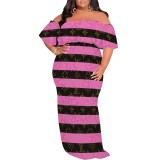 1 Custom Casual Printed Off Shoulder Plus Size Maxi Dresses