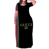 1 Custom Casual Printed O Neck Plus Size Maxi Dresses
