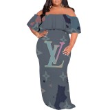 1 Custom Casual Printed Off Shoulder Plus Size Maxi Dresses