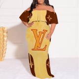 1 Custom Casual Printed Off Shoulder Plus Size Maxi Dresses