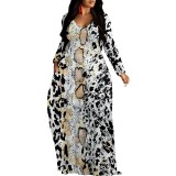 1 Custom Casual Printed Long Sleeve V Neck Long Dresses