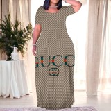 1 Custom Casual Printed O Neck Plus Size Maxi Dresses