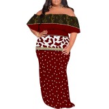 1 Custom Casual Printed Off Shoulder Plus Size Maxi Dresses