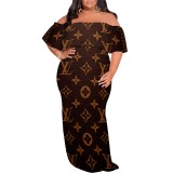 1 Custom Casual Printed Off Shoulder Plus Size Maxi Dresses