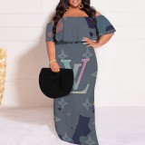 1 Custom Casual Printed Off Shoulder Plus Size Maxi Dresses