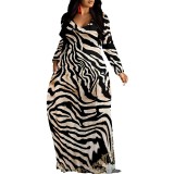 1 Custom Casual Printed Long Sleeve V Neck Long Dresses