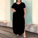 1 Custom Casual Printed Short Sleeve V Neck Long Dresses