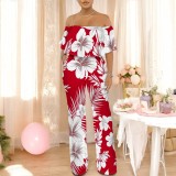1 Custom Casual Printed Off Shoulder One Piece Jumpsuits