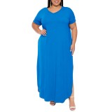 1 Custom Casual Printed Short Sleeve V Neck Long Dresses
