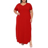 1 Custom Casual Printed Short Sleeve V Neck Long Dresses