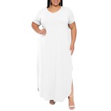1 Custom Casual Printed Short Sleeve V Neck Long Dresses