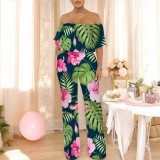 1 Custom Casual Printed Off Shoulder One Piece Jumpsuits