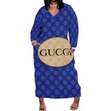 1 Custom Casual Printed V Neck Plus Size Maxi Dresses