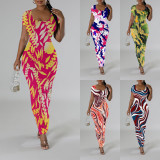1 Custom Casual Printed Short Sleeve U Neck Long Dresses