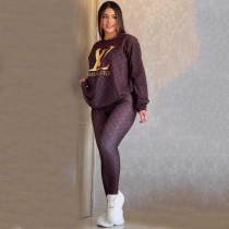 Casual Printed Home Sweatshirt Long Sleeve Pants Set