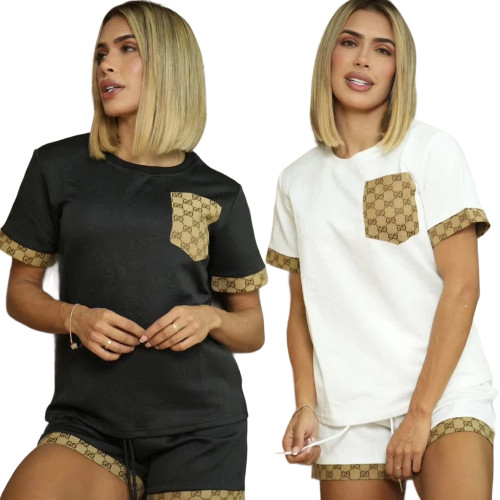 Casual Women's Jacquard Short Sleeve Shorts Set