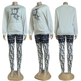 Casual Printed Home Sweatshirt Long Sleeve Pants Set