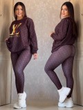 Casual Printed Home Sweatshirt Long Sleeve Pants Set