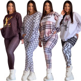 Casual Printed Home Sweatshirt Long Sleeve Pants Set