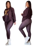 Casual Printed Home Sweatshirt Long Sleeve Pants Set