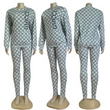 Casual Printed Home Sweatshirt Long Sleeve Pants Set