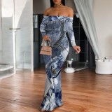 1 Custom Casual Digital Printing Off Shoulder Maxi Dress