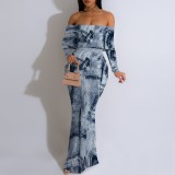 1 Custom Casual Digital Printing Off Shoulder Maxi Dress