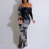 1 Custom Casual Digital Printing Off Shoulder Maxi Dress
