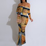 1 Custom Casual Digital Printing Off Shoulder Maxi Dress