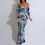1 Custom Casual Digital Printing Off Shoulder Maxi Dress