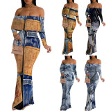 1 Custom Casual Digital Printing Off Shoulder Maxi Dress