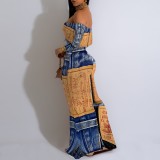 1 Custom Casual Digital Printing Off Shoulder Maxi Dress