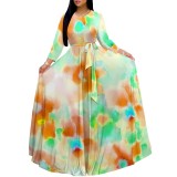 1 Custom Casual Digital Printing 3/4 Sleeve V-Neck Long Dress