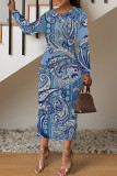 1 Custom Casual Digital Printing O Neck Long Sleeve Midi Dress