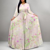 1 Custom Casual Digital Printing 3/4 Sleeve V-Neck Long Dress