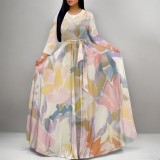 1 Custom Casual Digital Printing 3/4 Sleeve V-Neck Long Dress
