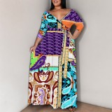 1 Custom Casual Digital Printing Half Sleeve Plus Size Maxi Dress