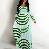 1 Custom Casual Digital Printing V Neck Long Dress with Pockets