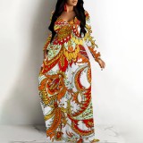 1 Custom Casual Digital Printing V Neck Long Dress with Pockets