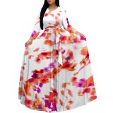 1 Custom Casual Digital Printing 3/4 Sleeve V-Neck Long Dress